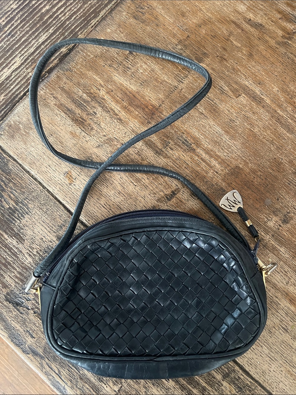 Woven Black Leather Crossbody Bag